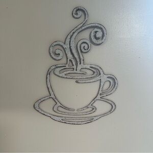 Metal Distressed White Coffee Cup Wall Art Decor